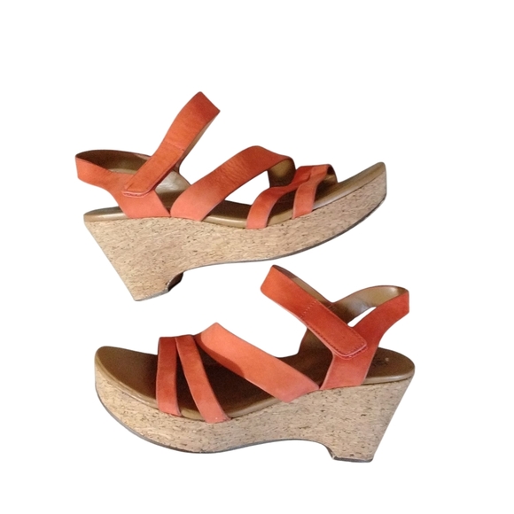 Naturalizer Orange Platform Wedge Sandals Strappy Leather Sandals Size 8.5 - Picture 1 of 11